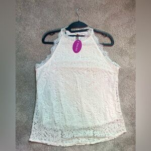 White Sleeveless Blouse with High Neckline
